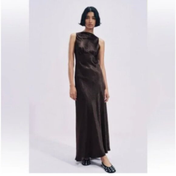 ZARA WRINKLED SATIN EFFECT DRESS ZW COLLECTION - Large - Picture 9 of 9